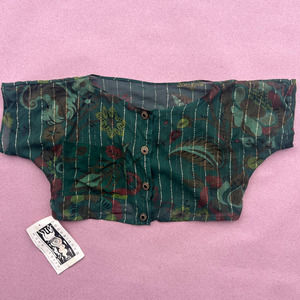 80s Semi-Sheer Green Floral Button Up Top